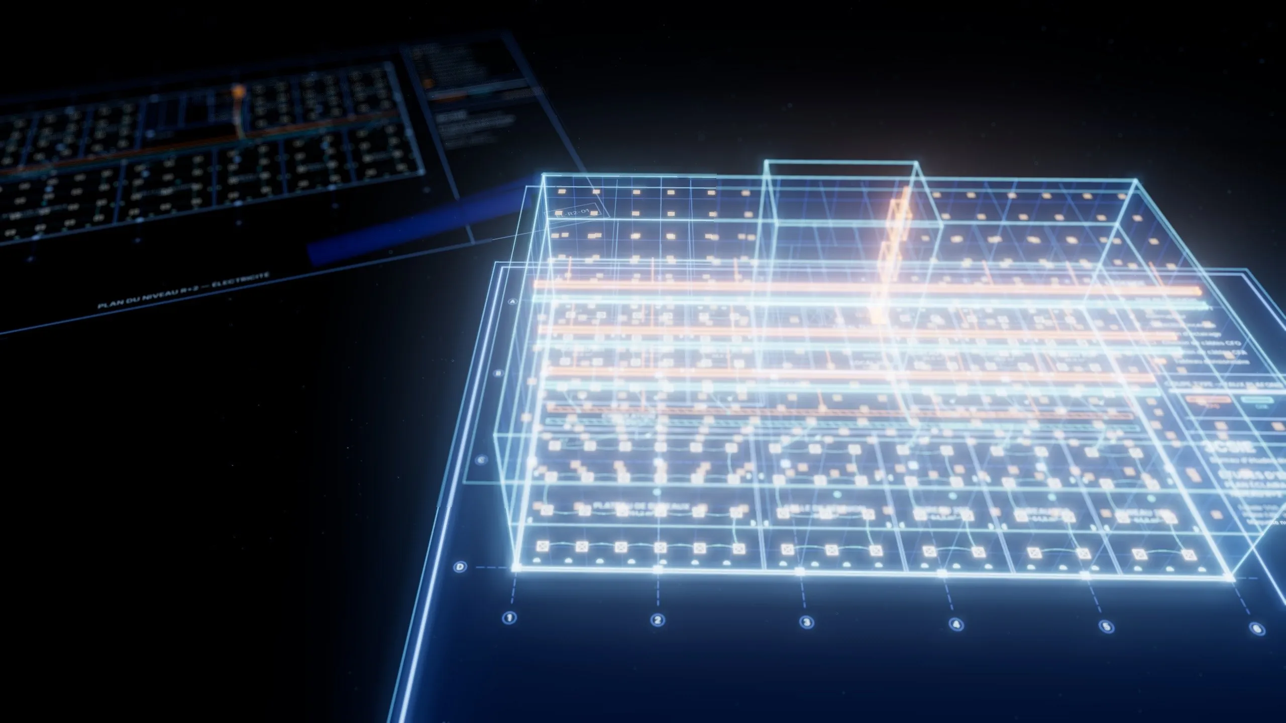 Plan d'électricité d'un étage et sa maquette 3D