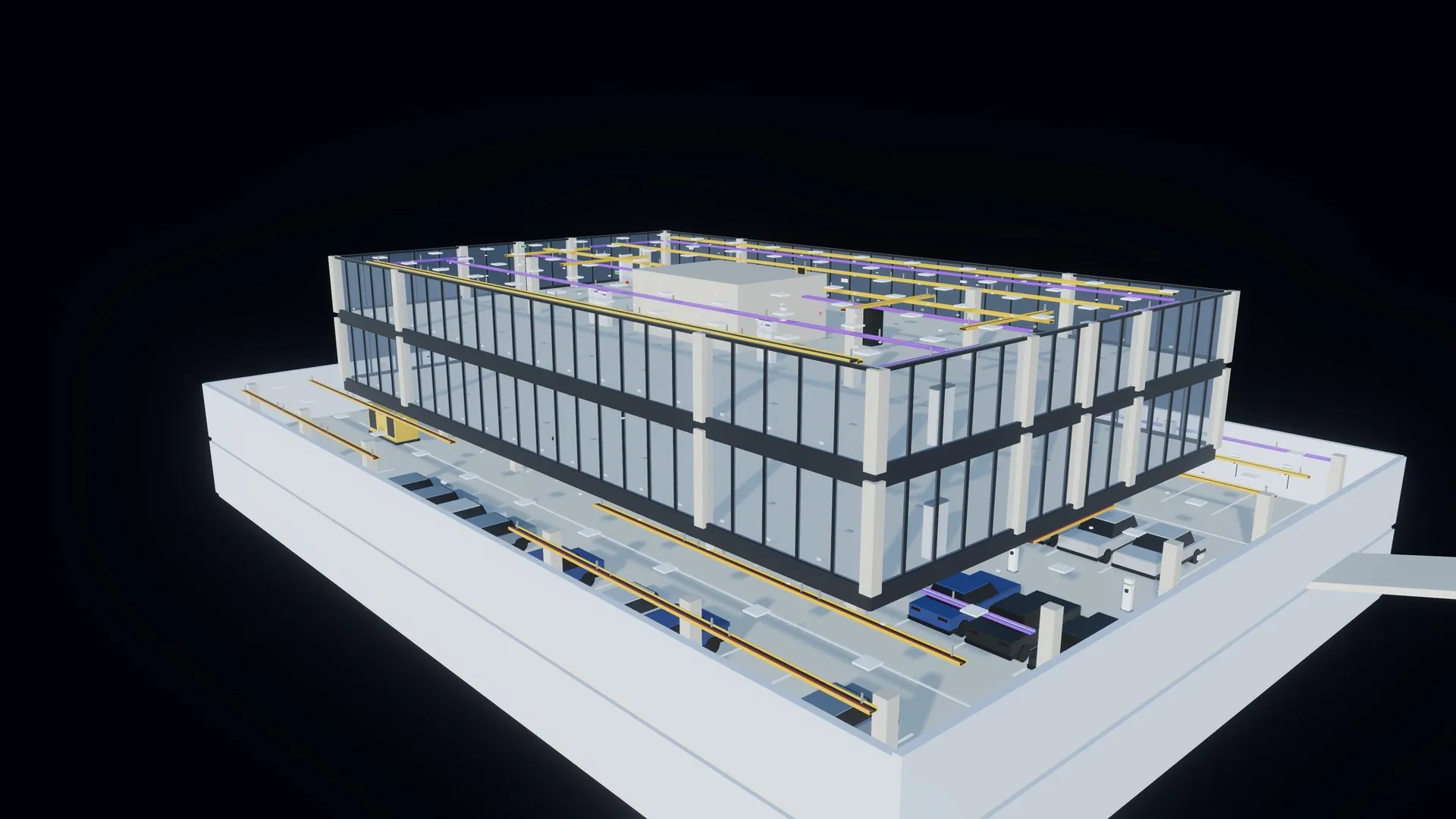 Coupe d'un bâtiment avec ses locaux techniques en sous-sol